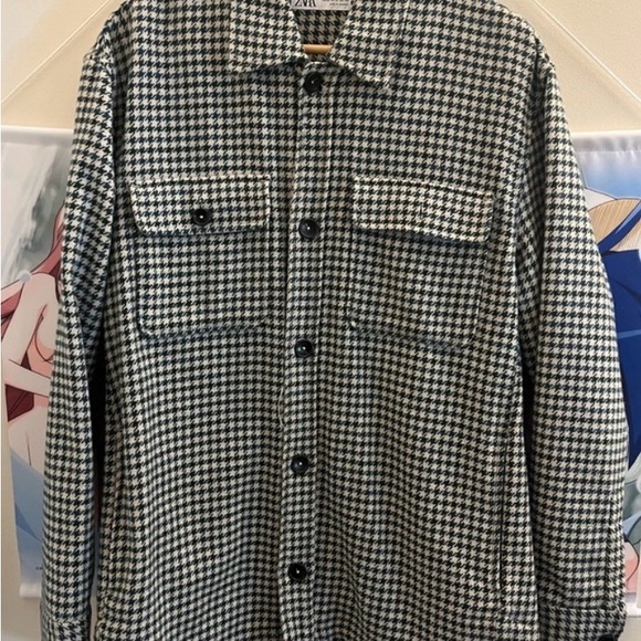Zara womens / mens shaket over shirt Houndstooth Shirt Jacket size L - Picture 2 of 11